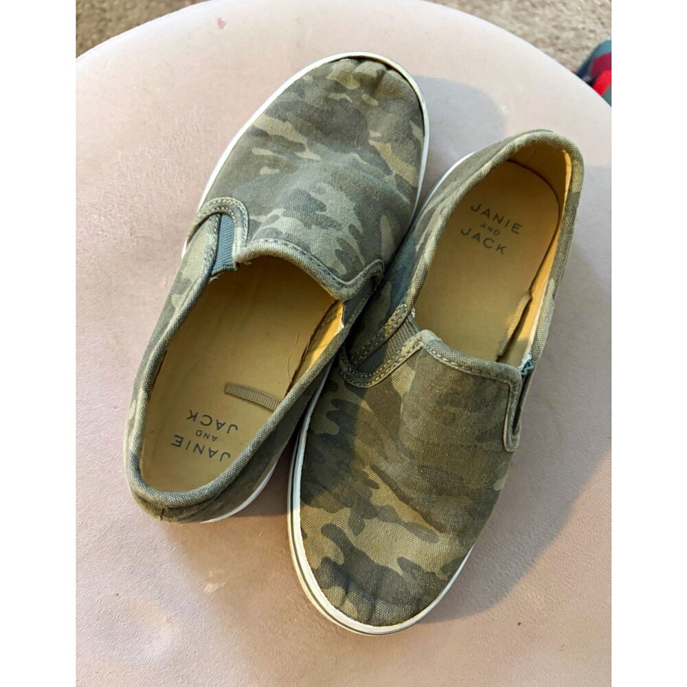 Janie and Jack Green/Beige Camo Canvas Slip-On Low Top Sneakers Rubber Sole